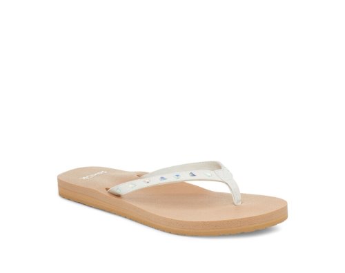Tong Sanuk Yoga Joy Bling Rhinestone Femme - Blanche / Marron IWXJGQ781